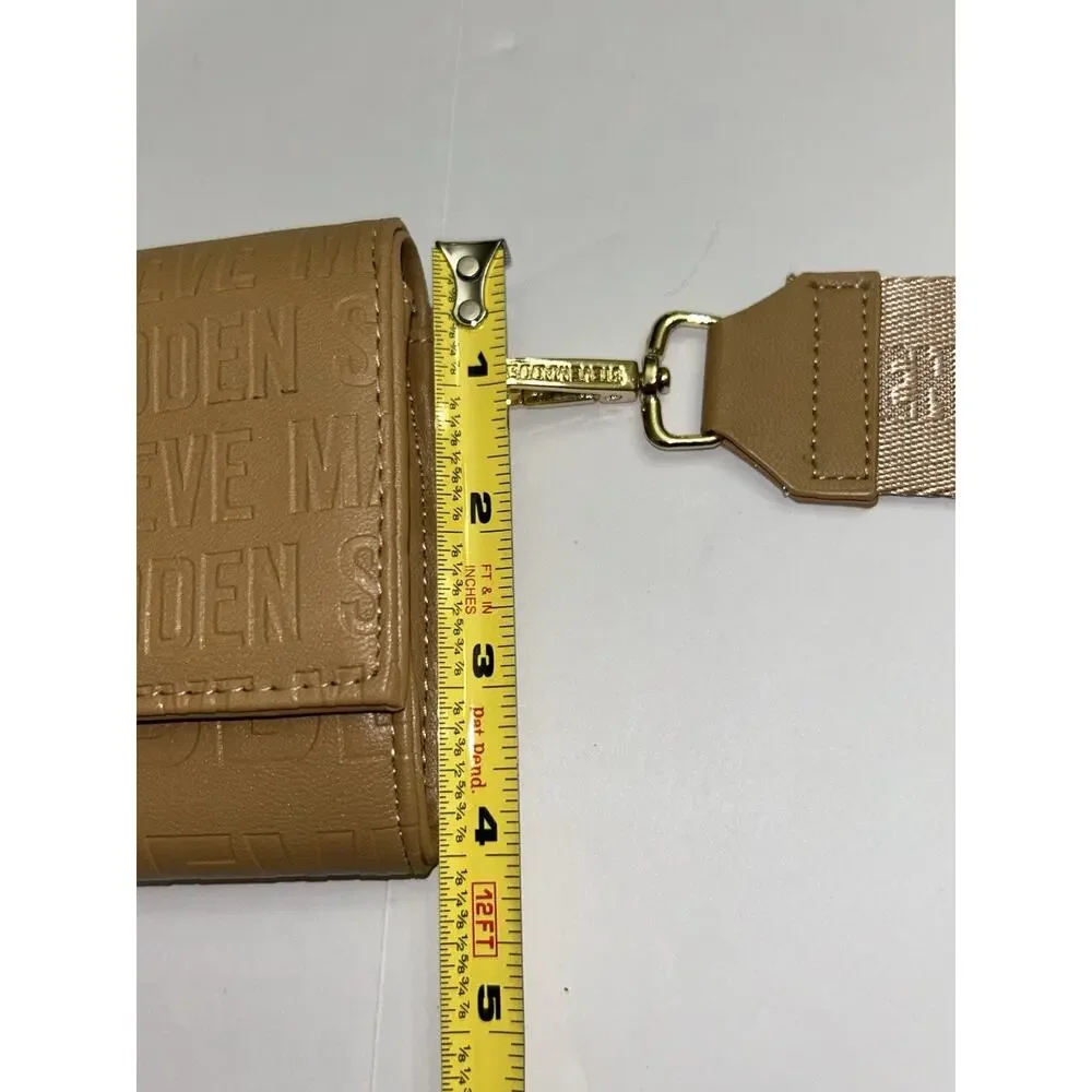 Steve Madden Tan Camel & Gold Zip-Around Wide Strap Wristlet Wallet